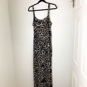 Leopard print wide leg jumpsuit drawstring waist medium